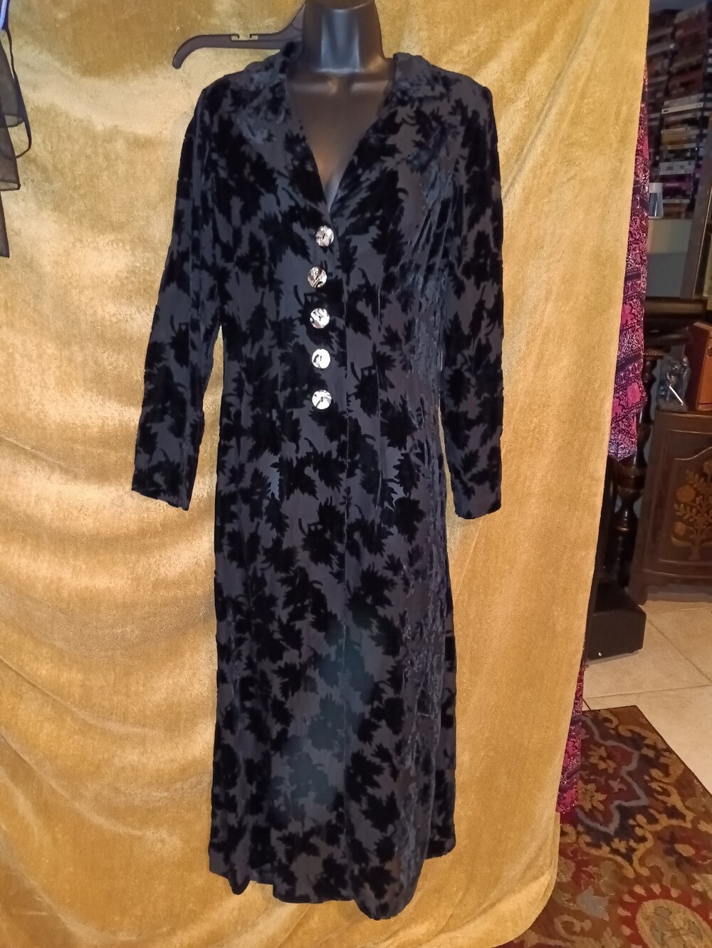 Alexia Admore Black Burnout Velvet Patterned Long Sleeve Duster Jacket
